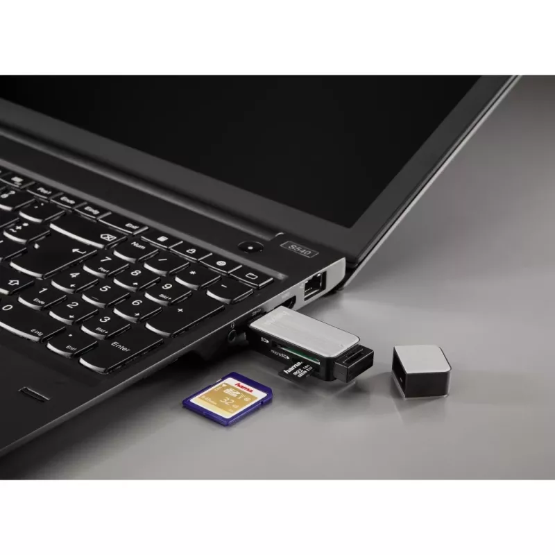 Hama 123900 USB 3.0 -muistikortinlukija SD/microSD, alumiini, musta/hopea