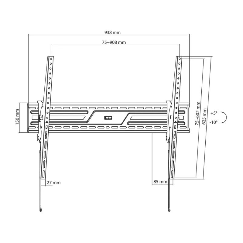 Seinä-/kiinnitysteline SBOX PLB-4269T-2 43–100 kg näytöille, alusta 900×600 mm