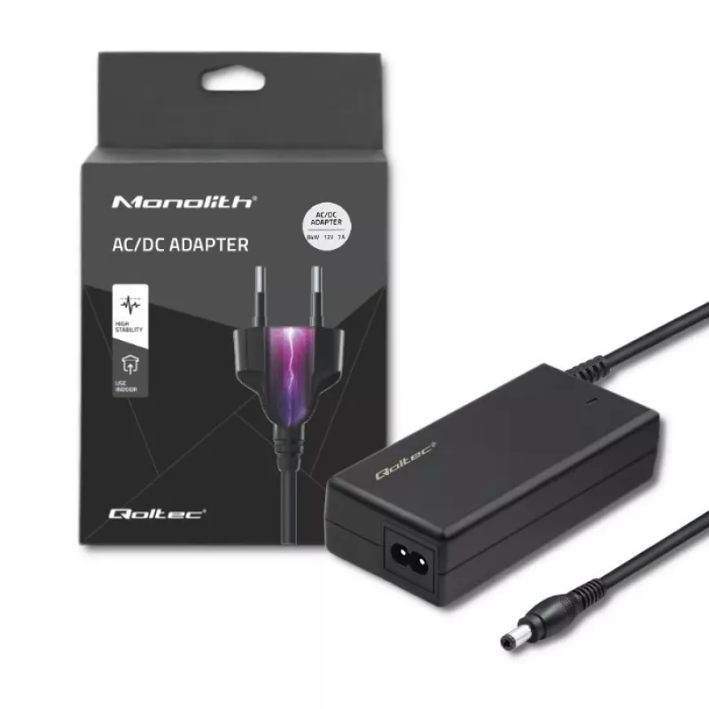 Qoltec 84W pöytävirtalähde | 12V | 7A | 5,5*2,5 | +virtajohto