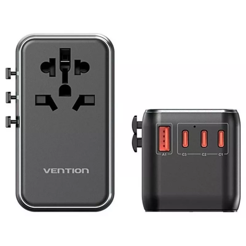 Laturi Vention FJGB0 100W GaN 3× USB-C ja 1× USB-A, musta
