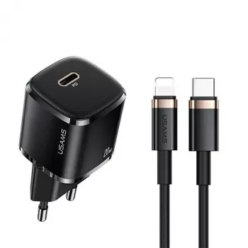 usams laturi 1x USB-C T36 + Lightning PD – kompakti PD-laturi USB-C- ja Lightning-liitännöillä