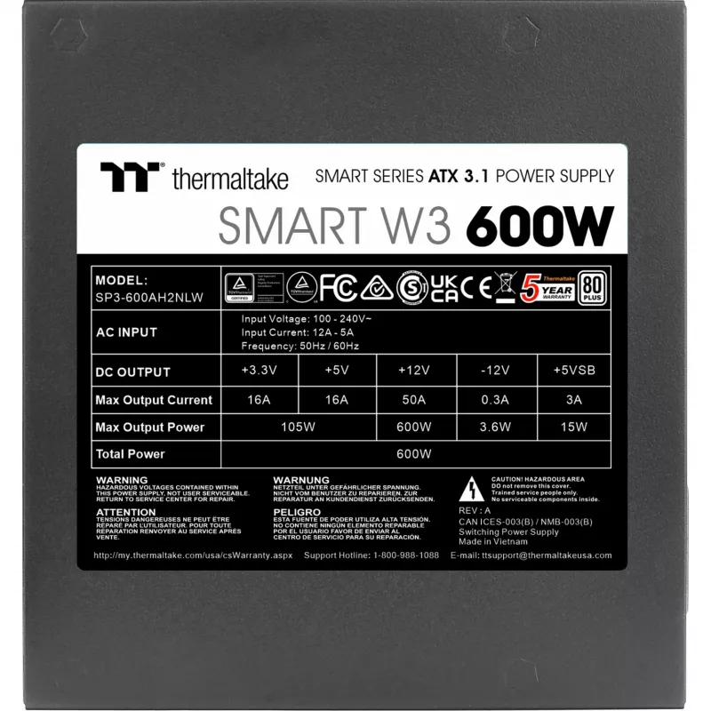Virtalähde Thermaltake Smart W3 600 W