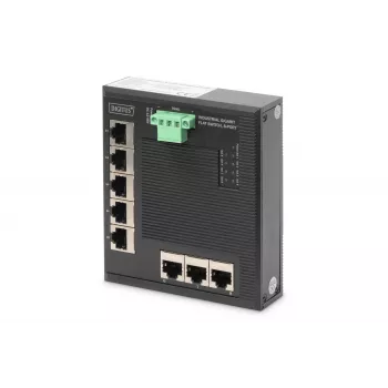 Digitus 8-porttinen Gigabit Ethernet verkkokytkin, litteä, teollinen, hallitsematon