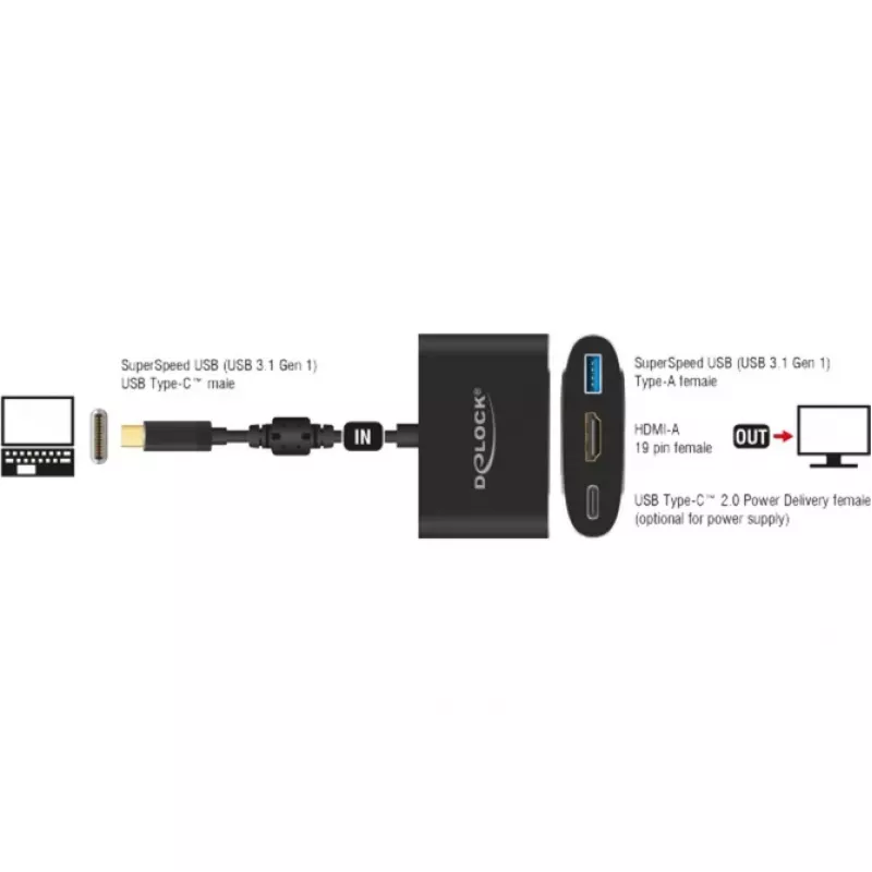 DeLOCK - ulkoinen videosovitin - VL101 - USB-C 3.1 - HDMI - harmaa - vähittäismyynti (62991)