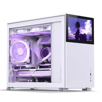 Jonsbo D31 Screen Micro-ATX -tietokonekotelo, karkaistu lasi, valkoinen