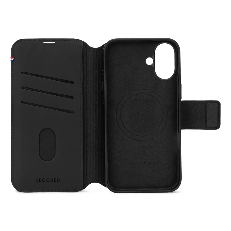 Nahkakotelo iPhone 16:lle, musta