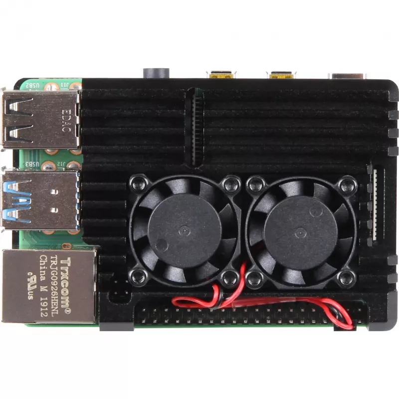 JOY-IT RPI CASE ALU07F - kotelo Raspberry Pi 4:lle, alumiini, tuuletin, musta (RB-ALUCASEP4+07FAN)