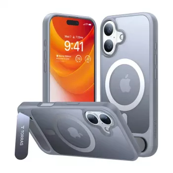 Kotelo Torras Pstand Series iPhone 16 Plusille (titaaninharmaa)