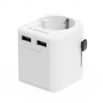 Yleismatka-adapteri GEMBIRD TPA-EU2A12-01-W 12W USB-virtalähde kansainvälisiin pistorasioihin