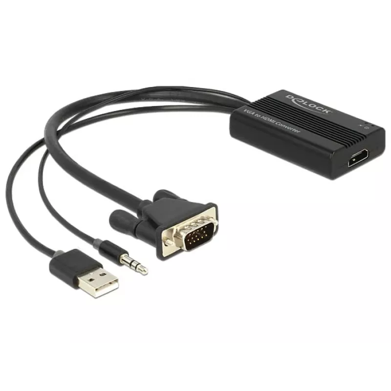 Videosovitinkaapeli DeLOCK 62597 0,25 m HDMI Type-A VGA D-Sub 3,5 mm USB Type-A musta