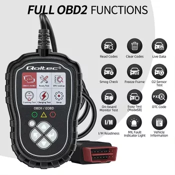 OBDII-diagnostiikkatesteri QOLTEC ProLine 50685 — ajoneuvon OBD-II-skanneri 8V/25V-järjestelmille