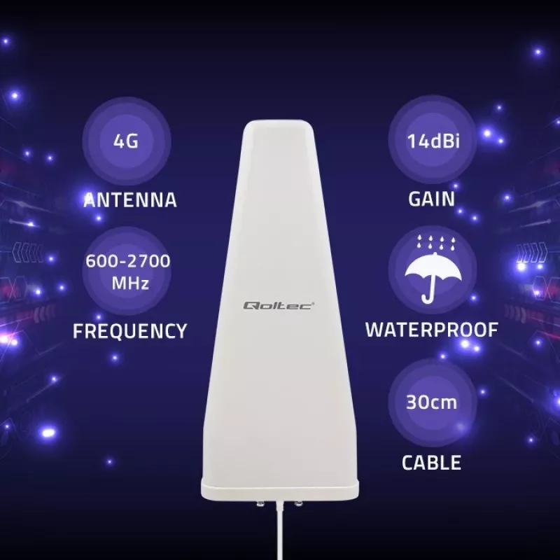 Qoltec 57043 4G LTE DUAL -antenni | 14 dBi | omnidirektionaalinen | ulkokäyttöön
