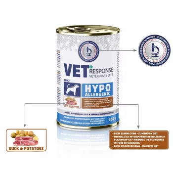 VET RESPONSE Hypoallergenic ankka - märkäruoka koirille - 400 g