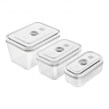 ZWILLING Fresh & Save 36803-003-0 suorakulmainen lasinen tyhjiöastiasarja, 3 kpl (S/M/L, 0,35/0,75/1,6 L), borosilikaatti, soveltuu mikroaaltouuniin/uuniin/astianpesukoneeseen, harmaa/läpinäkyvä