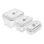 ZWILLING Fresh & Save 36803-003-0 suorakulmainen lasinen tyhjiöastiasarja, 3 kpl (S/M/L, 0,35/0,75/1,6 L), borosilikaatti, soveltuu mikroaaltouuniin/uuniin/astianpesukoneeseen, harmaa/läpinäkyvä