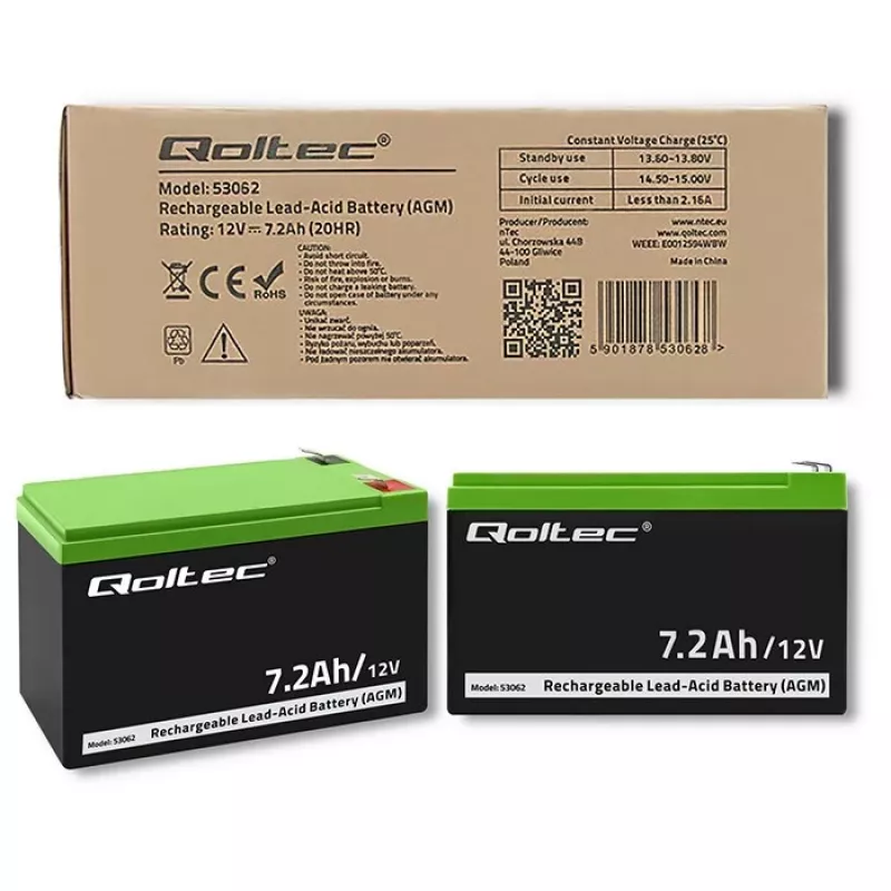 Qoltec 53062 AGM-akku | 12V | 7,2 Ah | max 108A