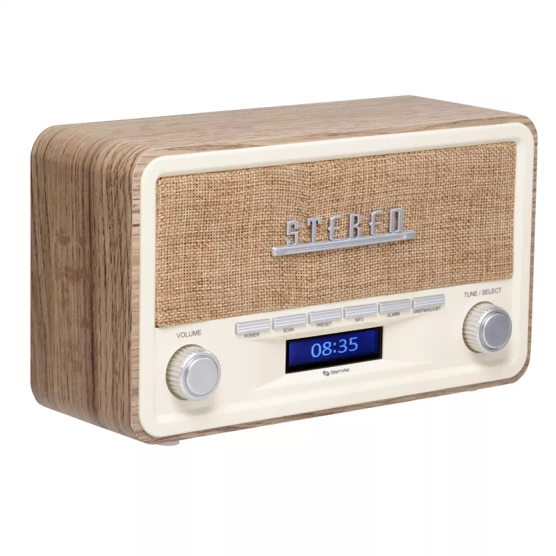 Denver DAB-18LW DAB+/FM-retroradio, Bluetooth, vaalea puujäljitelmä