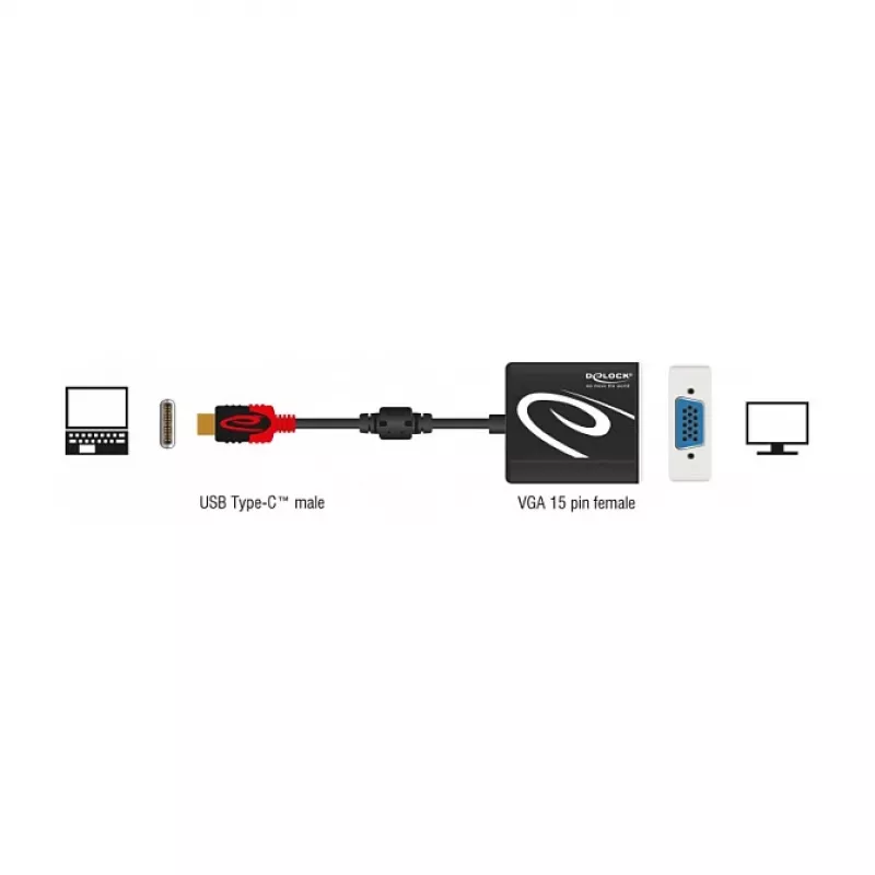 Videokaapelisovitin DeLOCK 62994 USB Type-C VGA 0,2 m musta
