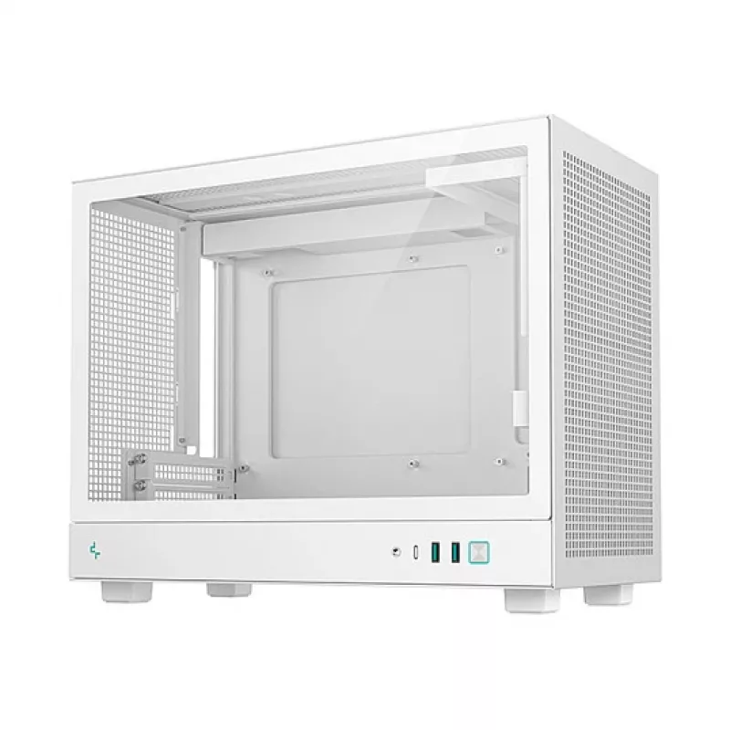 Tietokonekotelo DeepCool CH160 PLUS WH Small Form Factor valkoinen, microATX, karkaistu lasi, USB-C