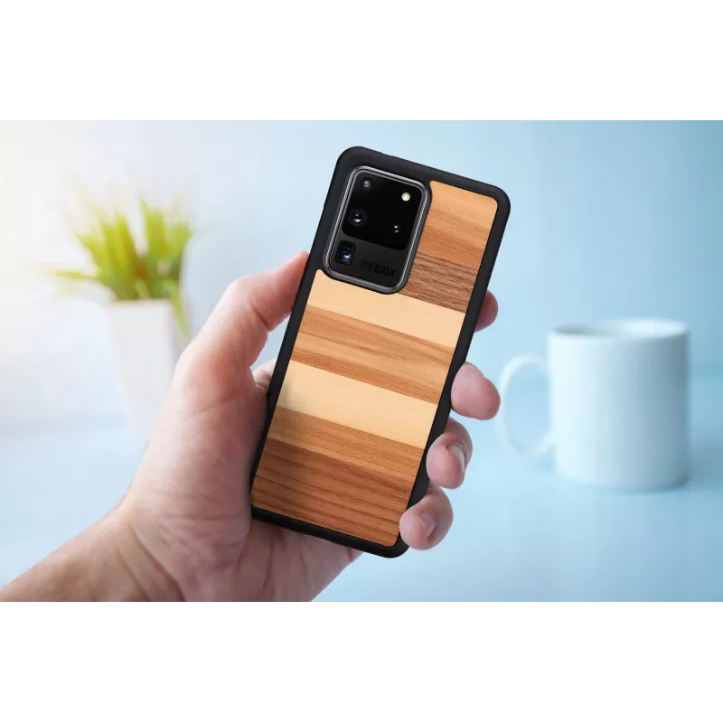 man and wood -suojakotelo Galaxy S20 Ultra — musta puuviimeistely