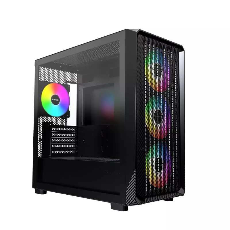 Montech X5M (B) Micro Tower -PC-kotelo – Micro-ATX/Mini-ITX, 3x120mm edessä, 1x120mm takana, tukee ATX-virtalähteitä, 2x3,5 inch + 4x2,5 inch, musta