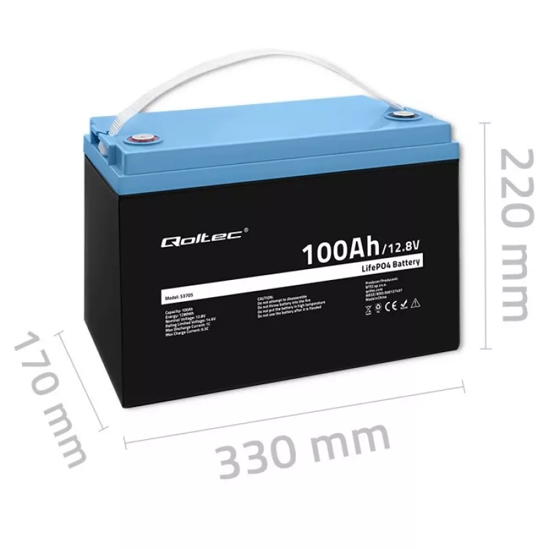 Qoltec 53705 litiumrautafosfaattiakku 100 Ah 12,8 V