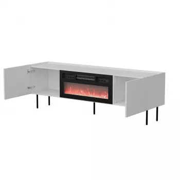 TV-taso cama meble LUCCA 180x40x59 cm, valkoinen kansi ja kehys, musta sähkötakka