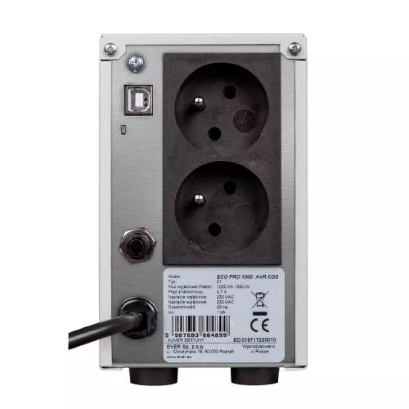 Ever ECO Pro 1200 AVR CDS line-interactive UPS-laite, 1,2 kVA / 780 W, 2 Schuko-pistorasiaa, tornimalli