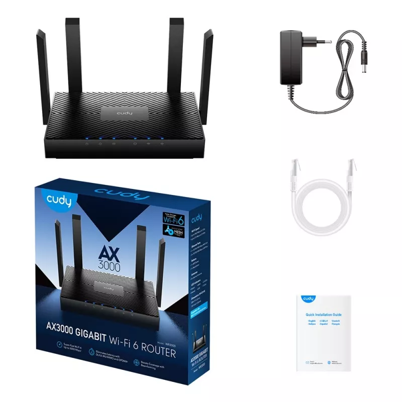 Cudy WR3000 langaton reititin Gigabit Ethernet dualband (2,4 GHz / 5 GHz) musta