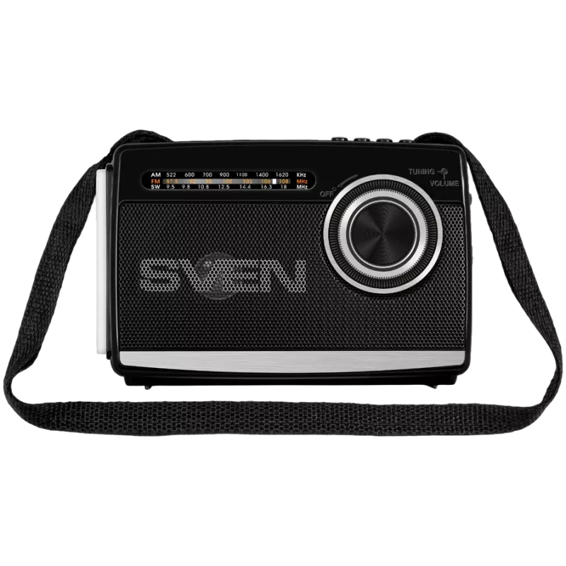 Kaiutin SVEN SRP-155, musta (3W, Bluetooth, FM/AM/SW, USB, microSD, taskulamppu, akku)