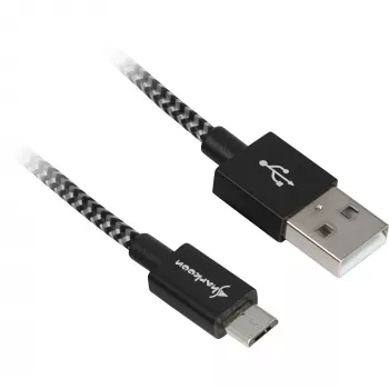 USB 2.0 -kaapeli, USB-A-pistoke > Micro-USB-pistoke (musta/harmaa, 2 metriä, päällystetty)