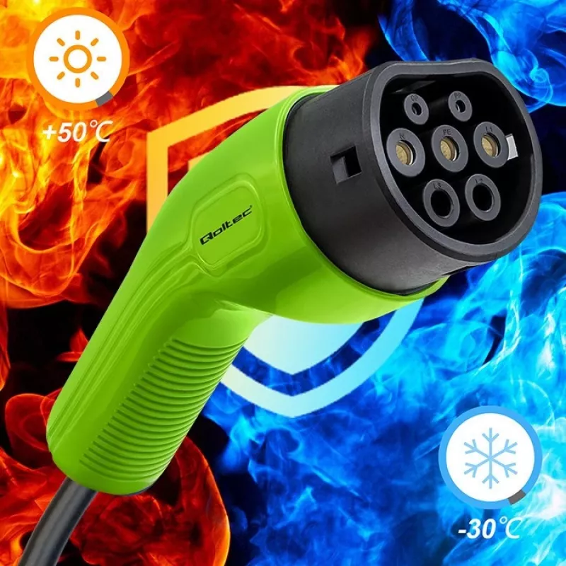 Qoltec 52473 EV-kaapeli Type 2 ajoneuvojen lataukseen | 400V | 11kW | 16A | 5m