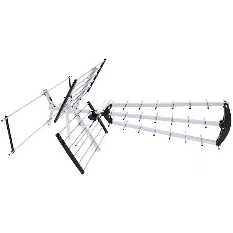 Ulko-/sisä-DVB-T-antenni LIBOX LB2000 69 dB vahvistimella, kaksoispolarisaatio, 174–790 MHz, alumiini/musta