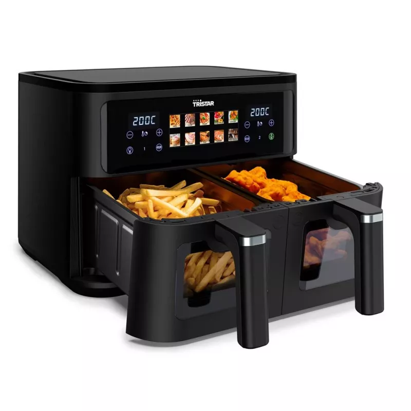 Kuumailmafriteerauskeitin Tristar FR-9075 Double 9 L, 2500 W, kosketusohjaus, LCD, musta, 60 °C min