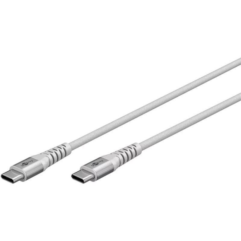Erittäin pehmeä USB 2.0 punottu kaapeli, USB-C pistoke > USB-C pistoke (valkoinen, 3 metriä)