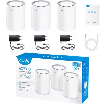 Cudy M3000 3 kpl:n pakkaus Mesh-WLAN-järjestelmä dualband (2,4 GHz / 5 GHz) Wi-Fi 6 (802.11ax) harmaa, valkoinen 1 sisäinen