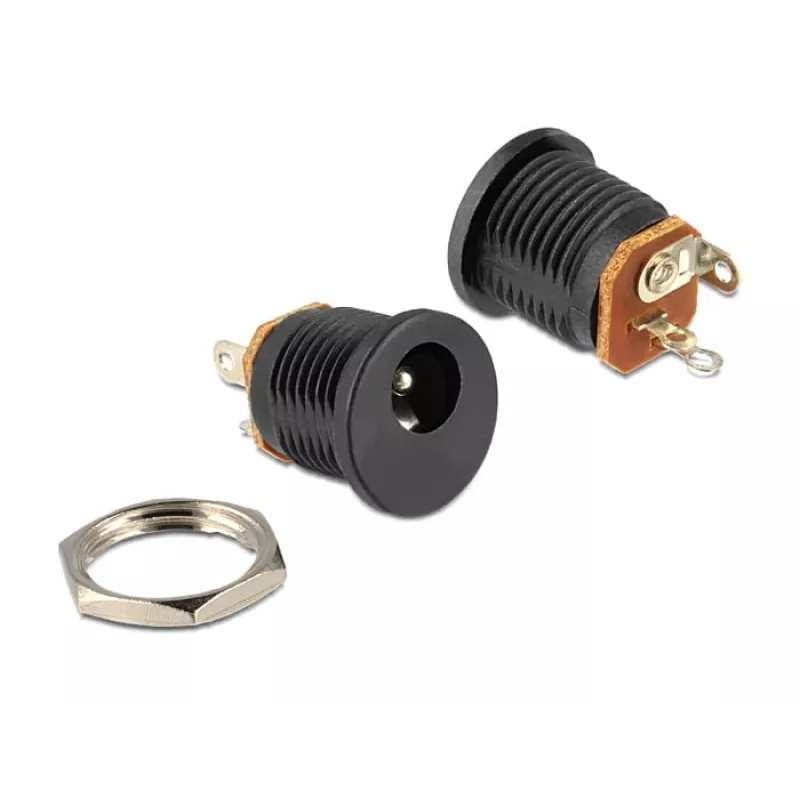 Delock 65503 DC-paneeliasennettava liitin 2,1 x 5,5 mm, juotettava, musta
