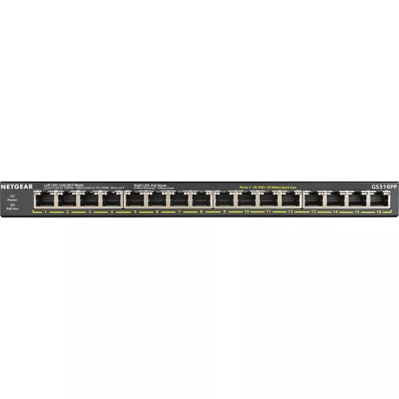 NETGEAR GS316P hallitsematon Gigabit Ethernet (10/100/1000) Power over Ethernet (PoE) musta