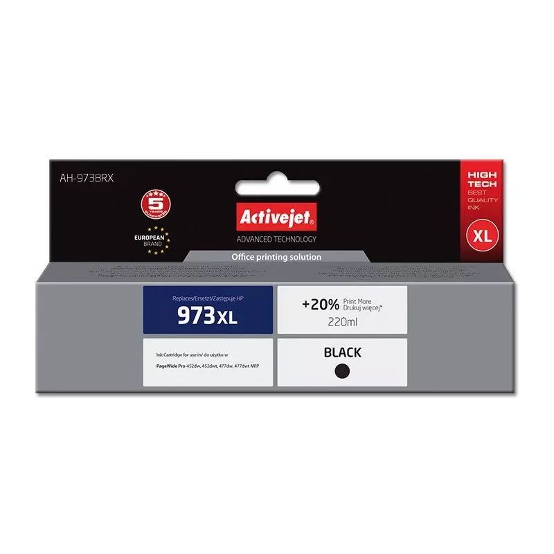 Activejet AH-973BRX muste (vaihtoehto HP 973XL L0S07AE; Premium; 220 ml; musta)