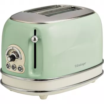 Ariete 155 Design 2 viipaleen leivänpaahdin ja voileipäteline, 6 paahtoastetta, 810 W, ruostumaton teräskotelo, irrotettava murulaatikko, pastellivihreä