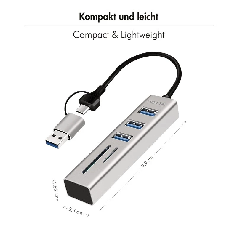 USB 3.0 -keskitin USB-A, SD/microSD-paikka, 2in1