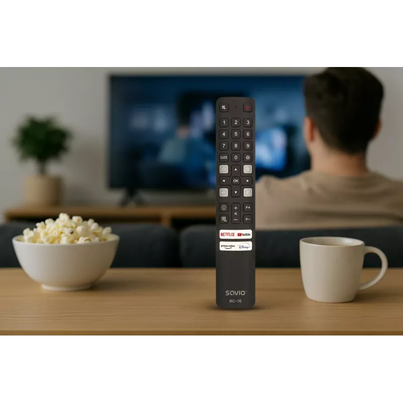 SAVIO RC-15 -yleiskaukosäädin TCL SMART TV:lle, IR langaton, musta, kantama 10 m