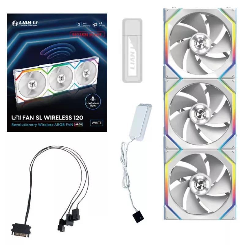Lian Li UNI FAN SL Wireless 120 ARGB Reverse Blade valkoinen 3 kpl:n pakkaus