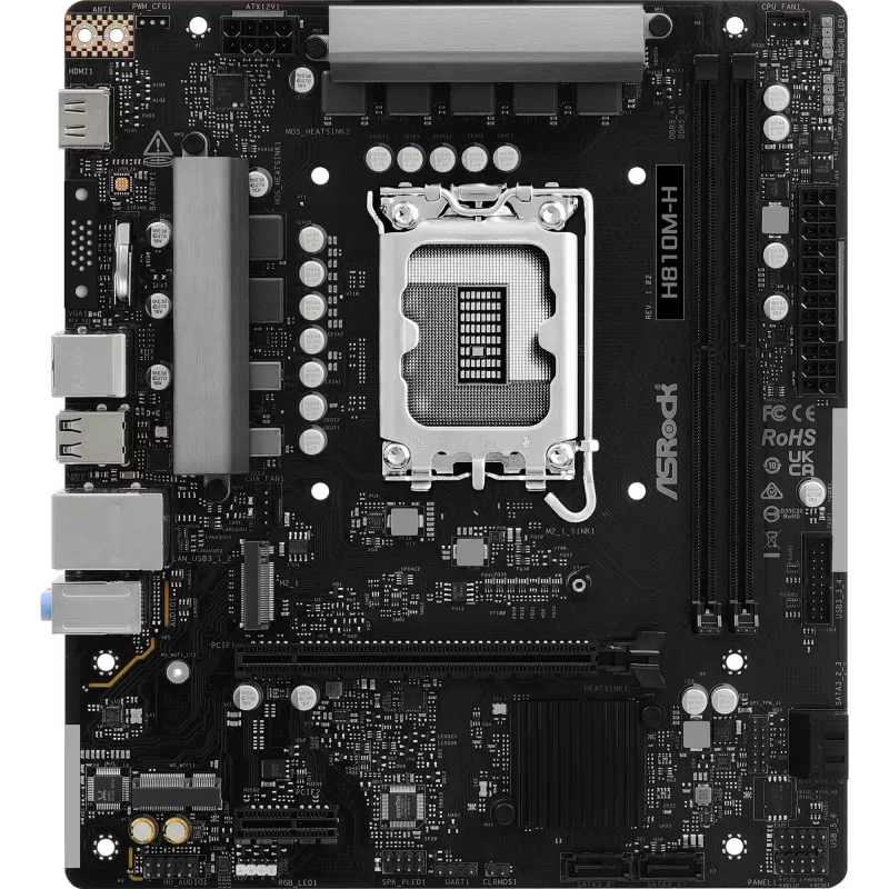 Emolevy ASROCK H810M‑X micro ATX Intel H810 LGA 1851 DDR5 2× DIMM 128GB M.2 2.5GbE HDMI DisplayPort