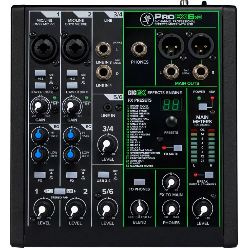 Mikseri Mackie ProFX6v3 kompakti 6-kanavainen analogimikseri USB-liitännällä