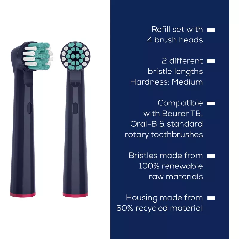 Beurer TB Clean Eco Green Planet harjaspäät, tummansininen, 4 kpl:n pakkaus