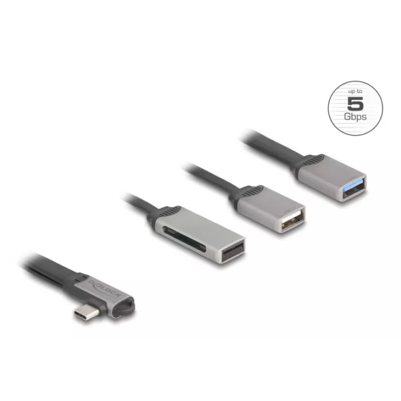 DeLOCK 64303 USB 3.2 Gen 1 Type-C -keskitin 5000 Mbit/s harmaa