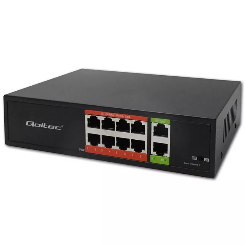 Verkkokytkin QOLTEC FAST Ethernet PoE 8xRJ45 2xRJ45 uplink