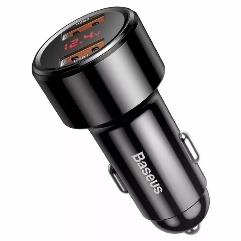 Baseus Magic CCMLC20A-01 autolaturi, 2x USB-A QC 3.0, 45 W, 6 A, jännitenäyttö, musta