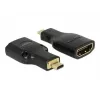 DeLOCK 65664 High Speed HDMI -sovitin Ethernetillä, HDMI Micro-D uros – HDMI-A naaras, 4K, musta